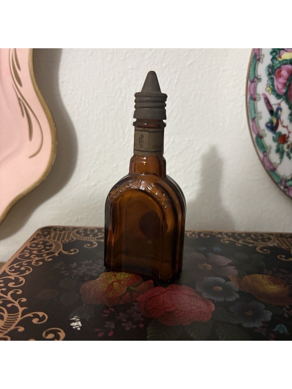 Stetson 1.5 Ounce Embossed Amber Glass Cologne Bottle With Metal Top Vintage